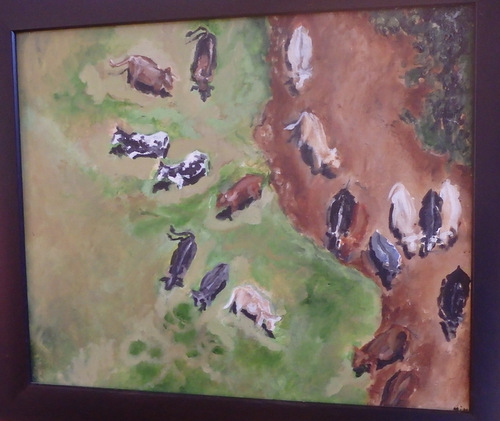 Top View of Cattle, Oil Painting.